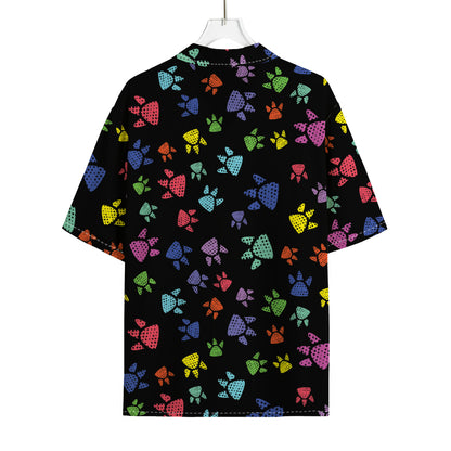 Cute Dino Footprint Pattern Print Rayon Hawaiian Shirt