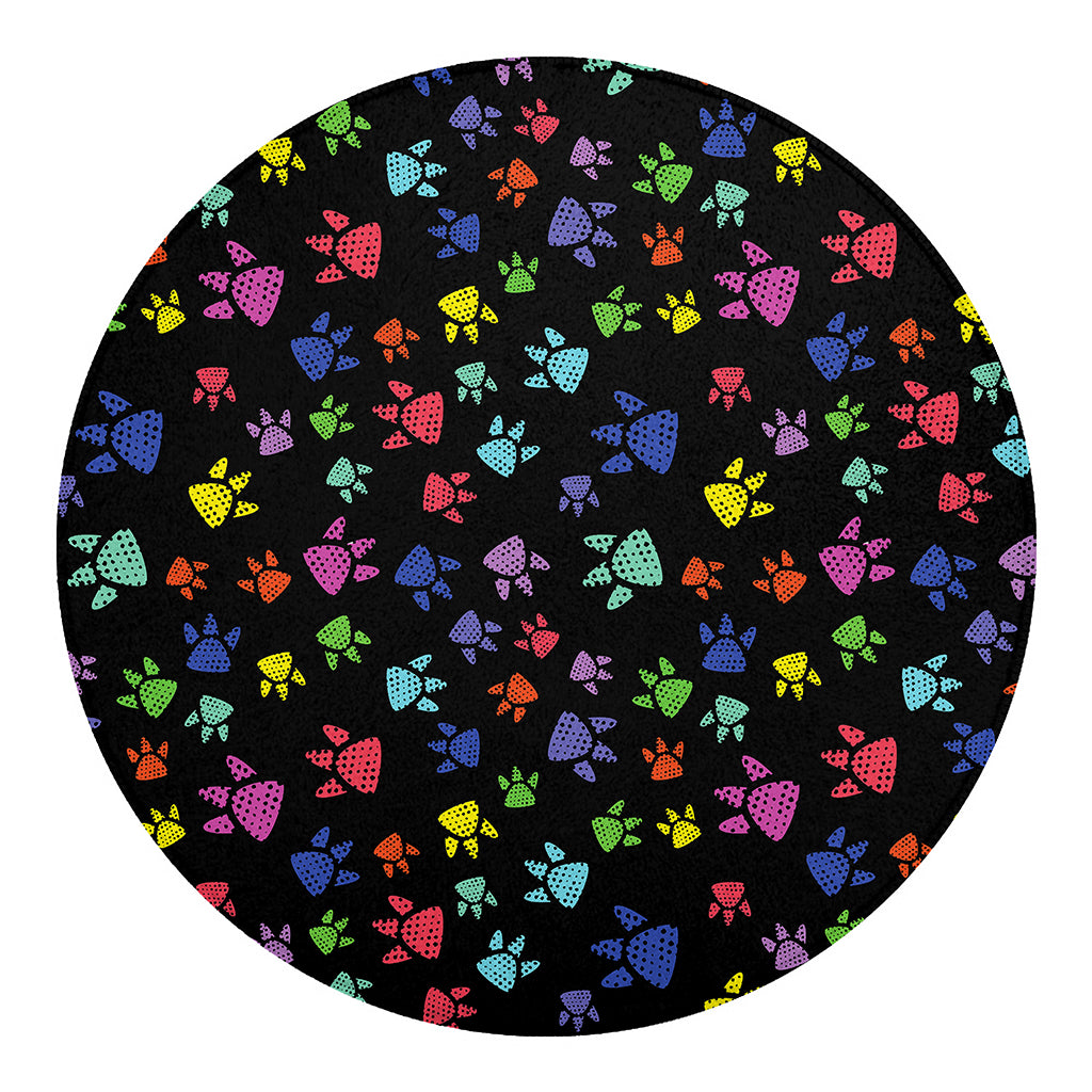 Cute Dino Footprint Pattern Print Round Blanket
