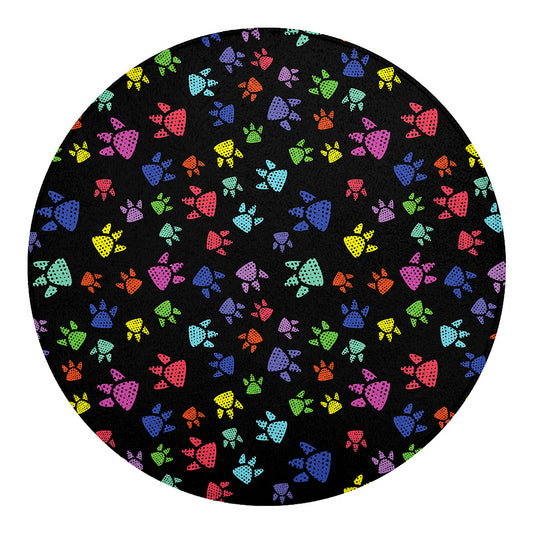 Cute Dino Footprint Pattern Print Round Blanket