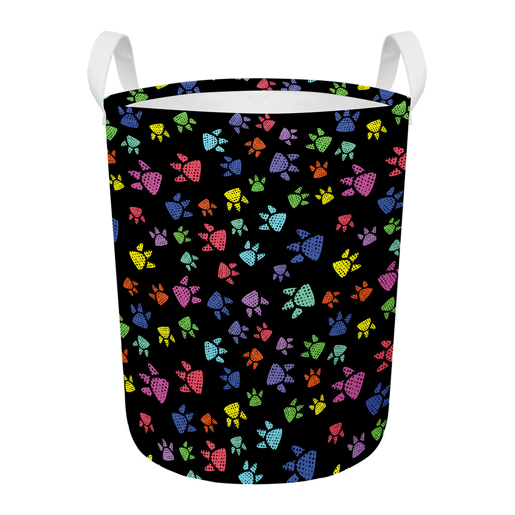 Cute Dino Footprint Pattern Print Round Laundry Basket