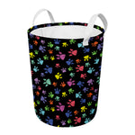 Cute Dino Footprint Pattern Print Round Laundry Basket
