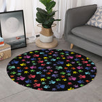 Cute Dino Footprint Pattern Print Round Rug