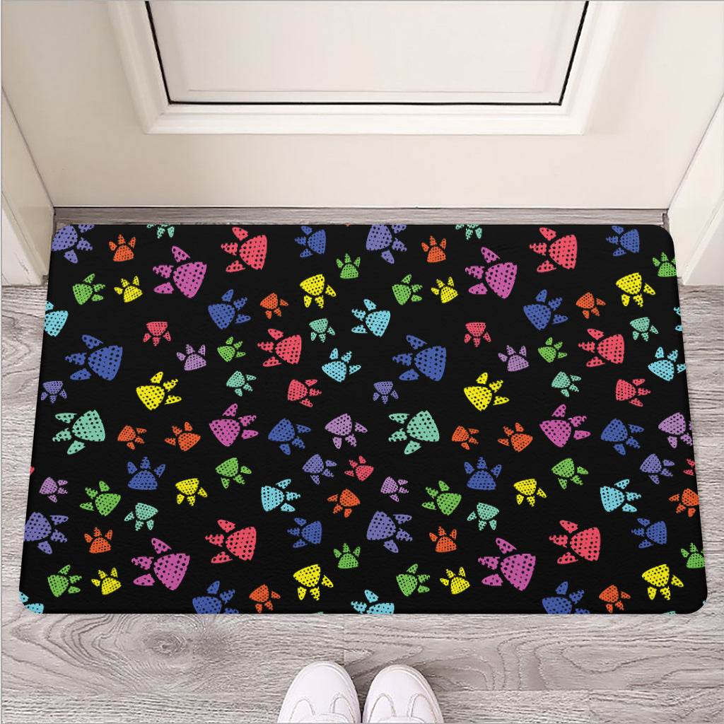 Cute Dino Footprint Pattern Print Rubber Doormat
