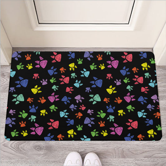 Cute Dino Footprint Pattern Print Rubber Doormat