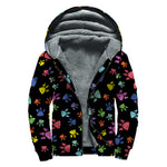 Cute Dino Footprint Pattern Print Sherpa Lined Zip Up Hoodie