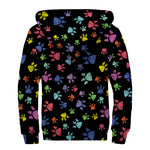 Cute Dino Footprint Pattern Print Sherpa Lined Zip Up Hoodie