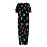 Cute Dino Footprint Pattern Print Short Sleeve Long Nightdress