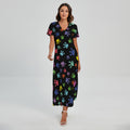Cute Dino Footprint Pattern Print Short Sleeve Maxi Dress