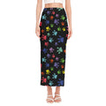 Cute Dino Footprint Pattern Print Side Slit Maxi Skirt
