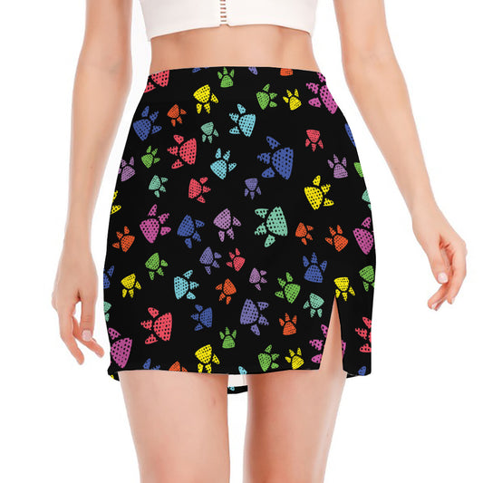 Cute Dino Footprint Pattern Print Side Slit Mini Skirt