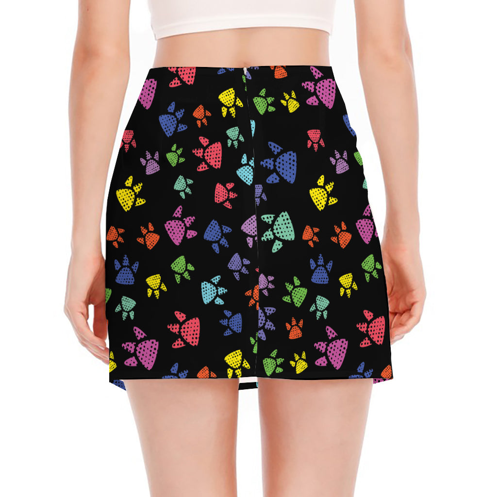 Cute Dino Footprint Pattern Print Side Slit Mini Skirt