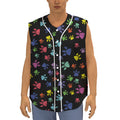 Cute Dino Footprint Pattern Print Sleeveless Baseball Jersey