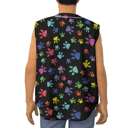 Cute Dino Footprint Pattern Print Sleeveless Baseball Jersey