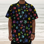 Cute Dino Footprint Pattern Print Textured Short Sleeve Shirt