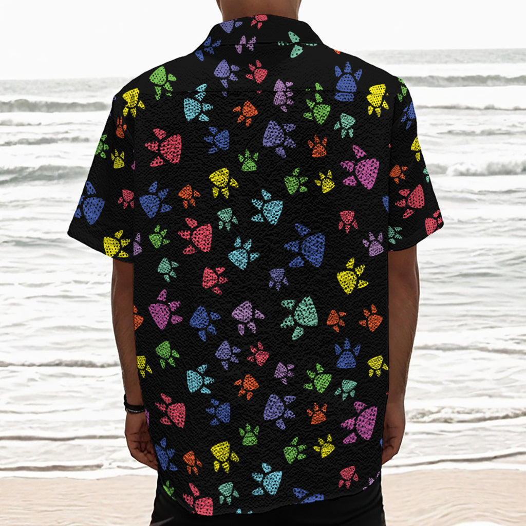 Cute Dino Footprint Pattern Print Textured Short Sleeve Shirt