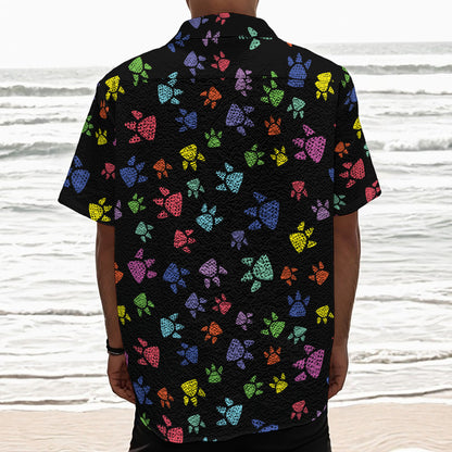Cute Dino Footprint Pattern Print Textured Short Sleeve Shirt