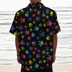 Cute Dino Footprint Pattern Print Textured Short Sleeve Shirt