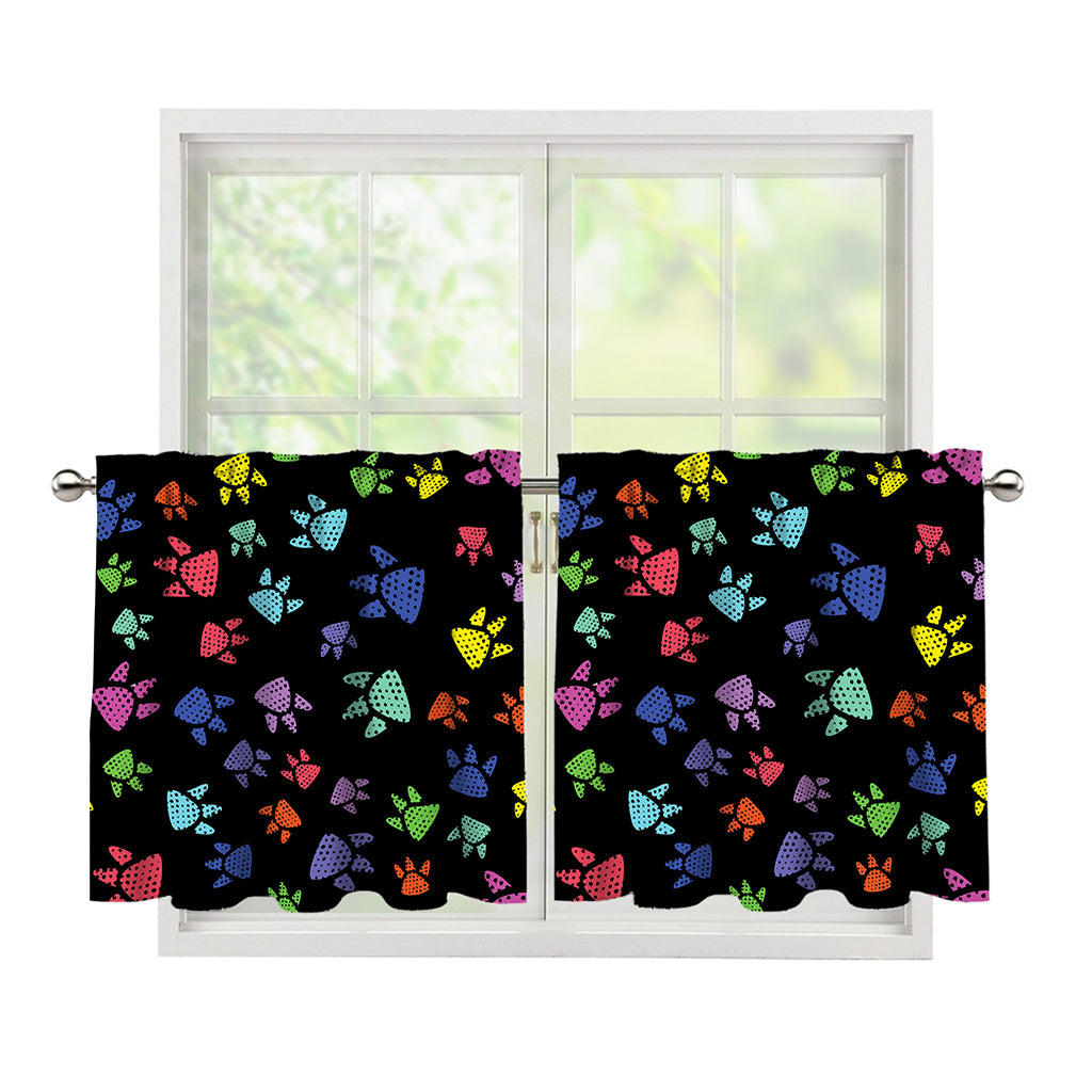 Cute Dino Footprint Pattern Print Tier Curtains