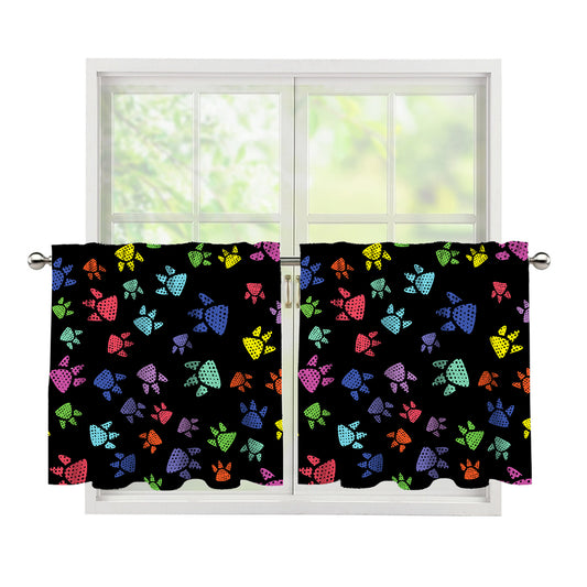 Cute Dino Footprint Pattern Print Tier Curtains