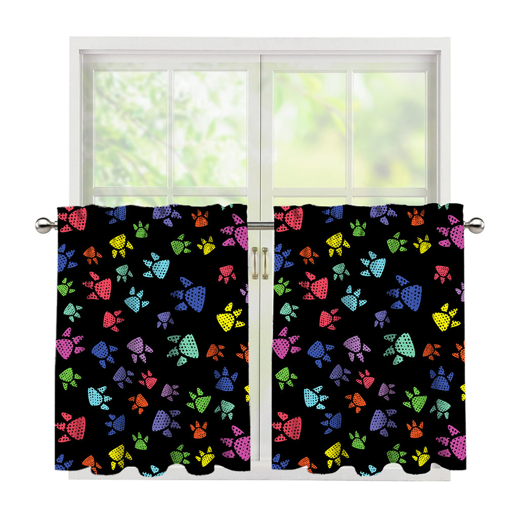Cute Dino Footprint Pattern Print Tier Curtains