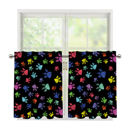 Cute Dino Footprint Pattern Print Tier Curtains