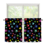 Cute Dino Footprint Pattern Print Tier Curtains