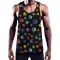 Cute Dino Footprint Pattern Print Men's Workout Tank Top