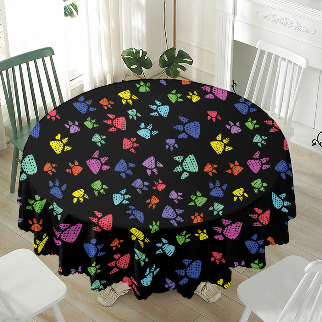 Cute Dino Footprint Pattern Print Waterproof Round Tablecloth