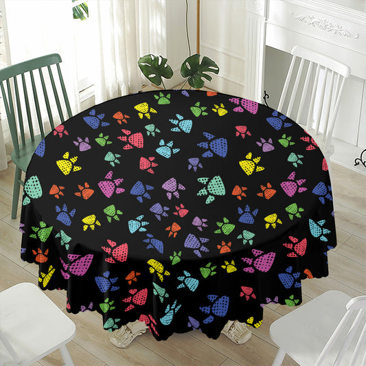 Cute Dino Footprint Pattern Print Waterproof Round Tablecloth
