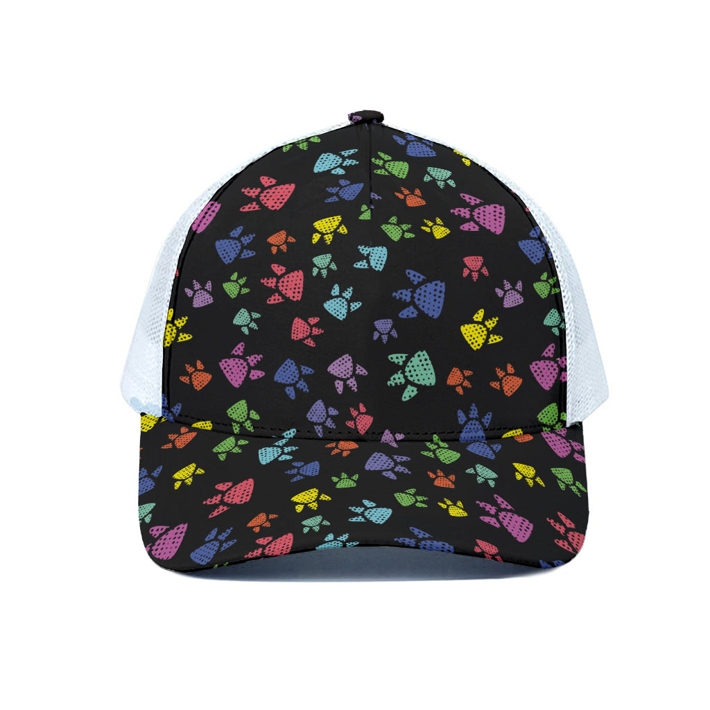 Cute Dino Footprint Pattern Print White Mesh Trucker Cap