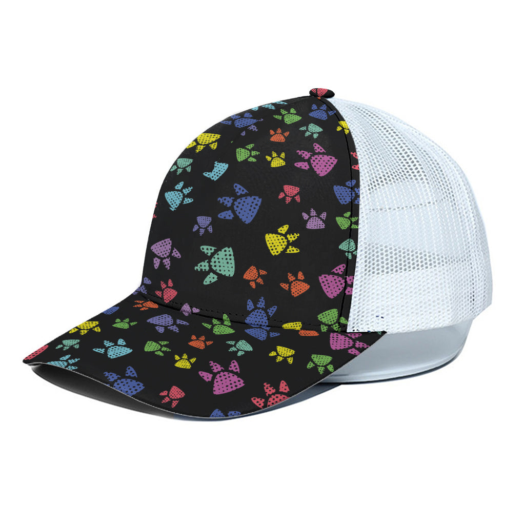 Cute Dino Footprint Pattern Print White Mesh Trucker Cap