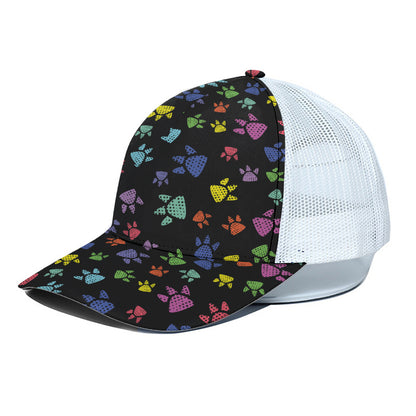 Cute Dino Footprint Pattern Print White Mesh Trucker Cap