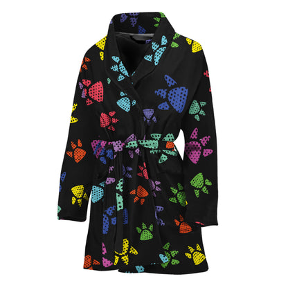 Cute Dino Footprint Pattern Print Women's Bathrobe