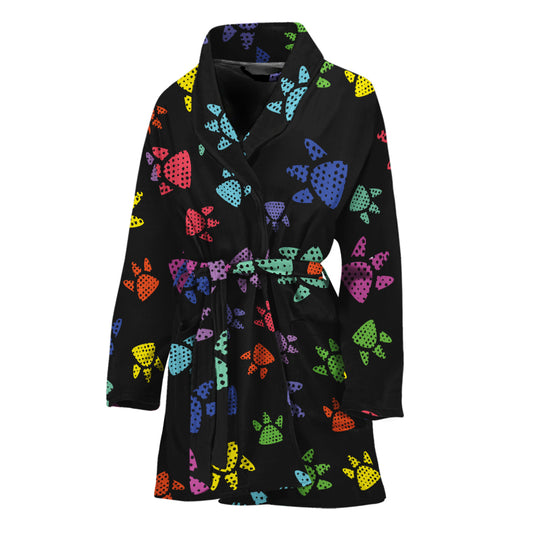 Cute Dino Footprint Pattern Print Women's Bathrobe