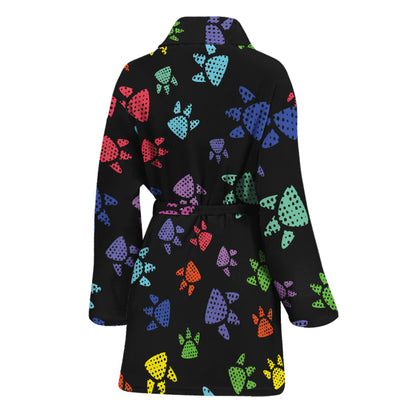 Cute Dino Footprint Pattern Print Women's Bathrobe