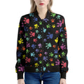 Cute Dino Footprint Pattern Print Women's Bomber Jacket