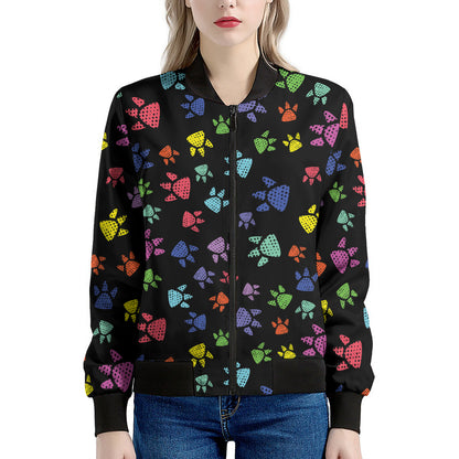 Cute Dino Footprint Pattern Print Women's Bomber Jacket