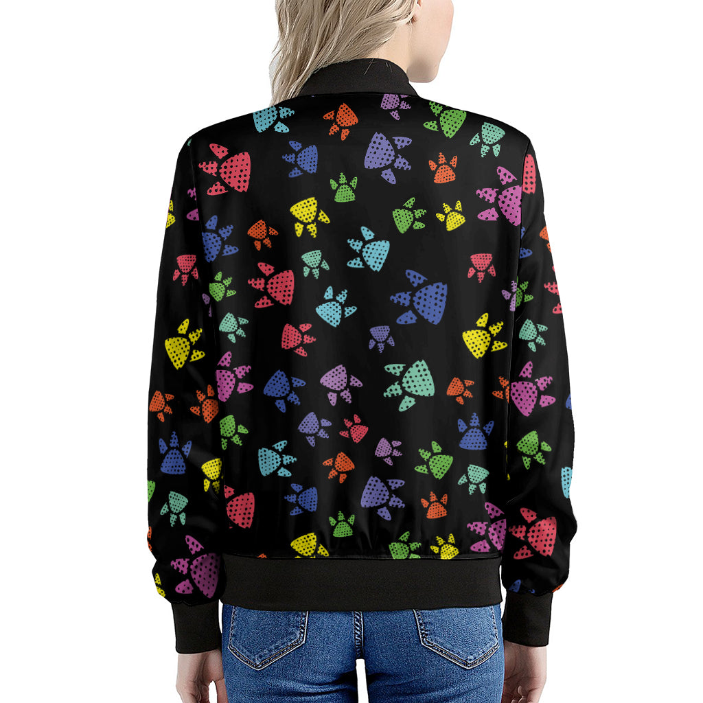 Cute Dino Footprint Pattern Print Women's Bomber Jacket