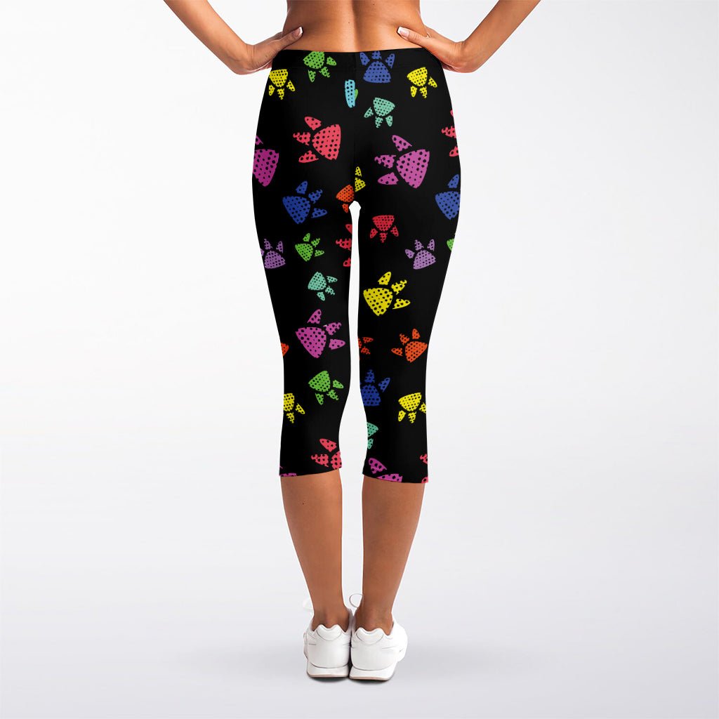 Cute Dino Footprint Pattern Print Women's Capri Leggings