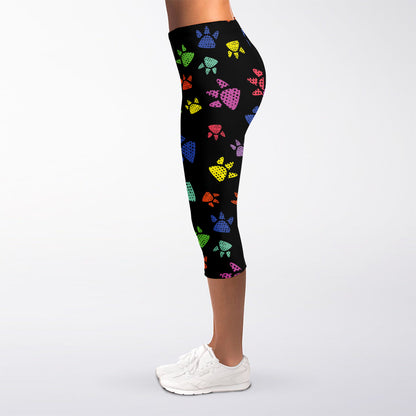 Cute Dino Footprint Pattern Print Women's Capri Leggings