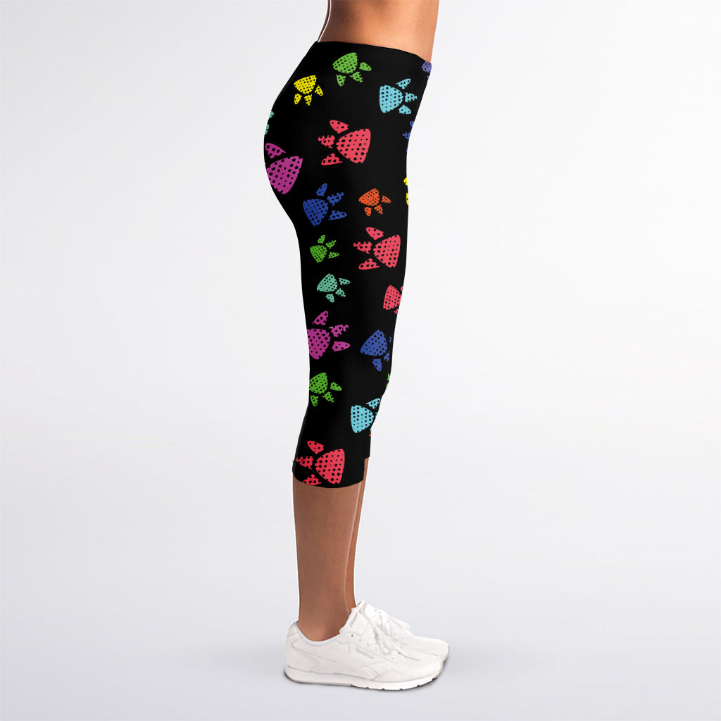 Cute Dino Footprint Pattern Print Women's Capri Leggings
