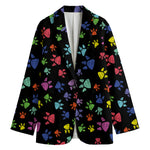 Cute Dino Footprint Pattern Print Women's Cotton Blazer