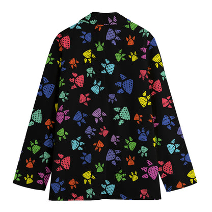 Cute Dino Footprint Pattern Print Women's Cotton Blazer