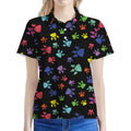 Cute Dino Footprint Pattern Print Women's Polo Shirt