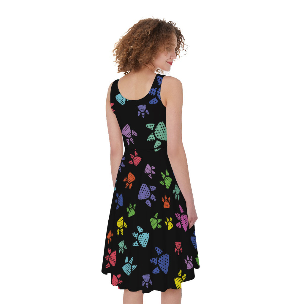 Cute Dino Footprint Pattern Print Women's Sleeveless Dress