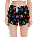 Cute Dino Footprint Pattern Print Women's Split Running Shorts