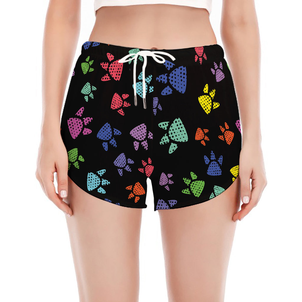 Cute Dino Footprint Pattern Print Women's Split Running Shorts
