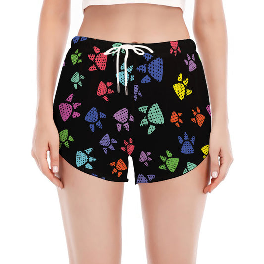 Cute Dino Footprint Pattern Print Women's Split Running Shorts