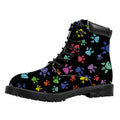 Cute Dino Footprint Pattern Print Padded Collar Lace Up Boots