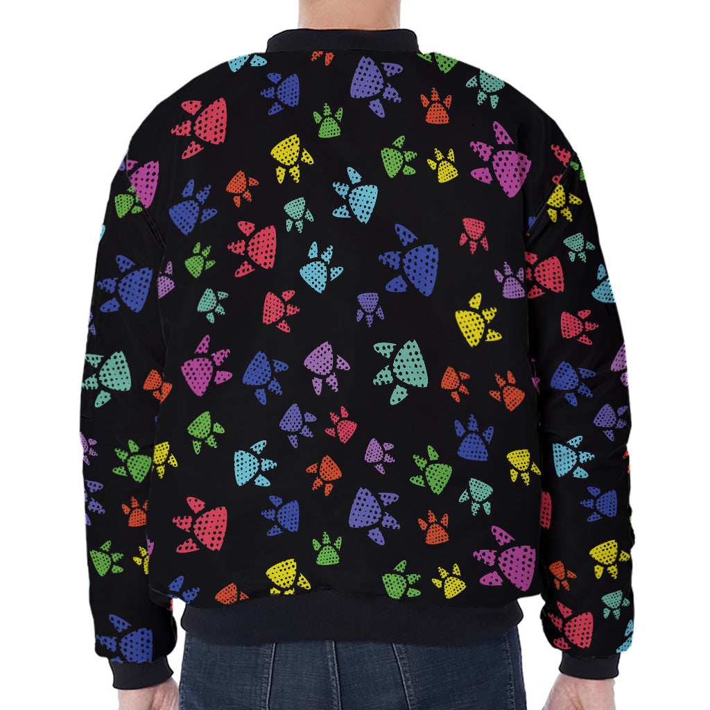 Cute Dino Footprint Pattern Print Zip Sleeve Bomber Jacket